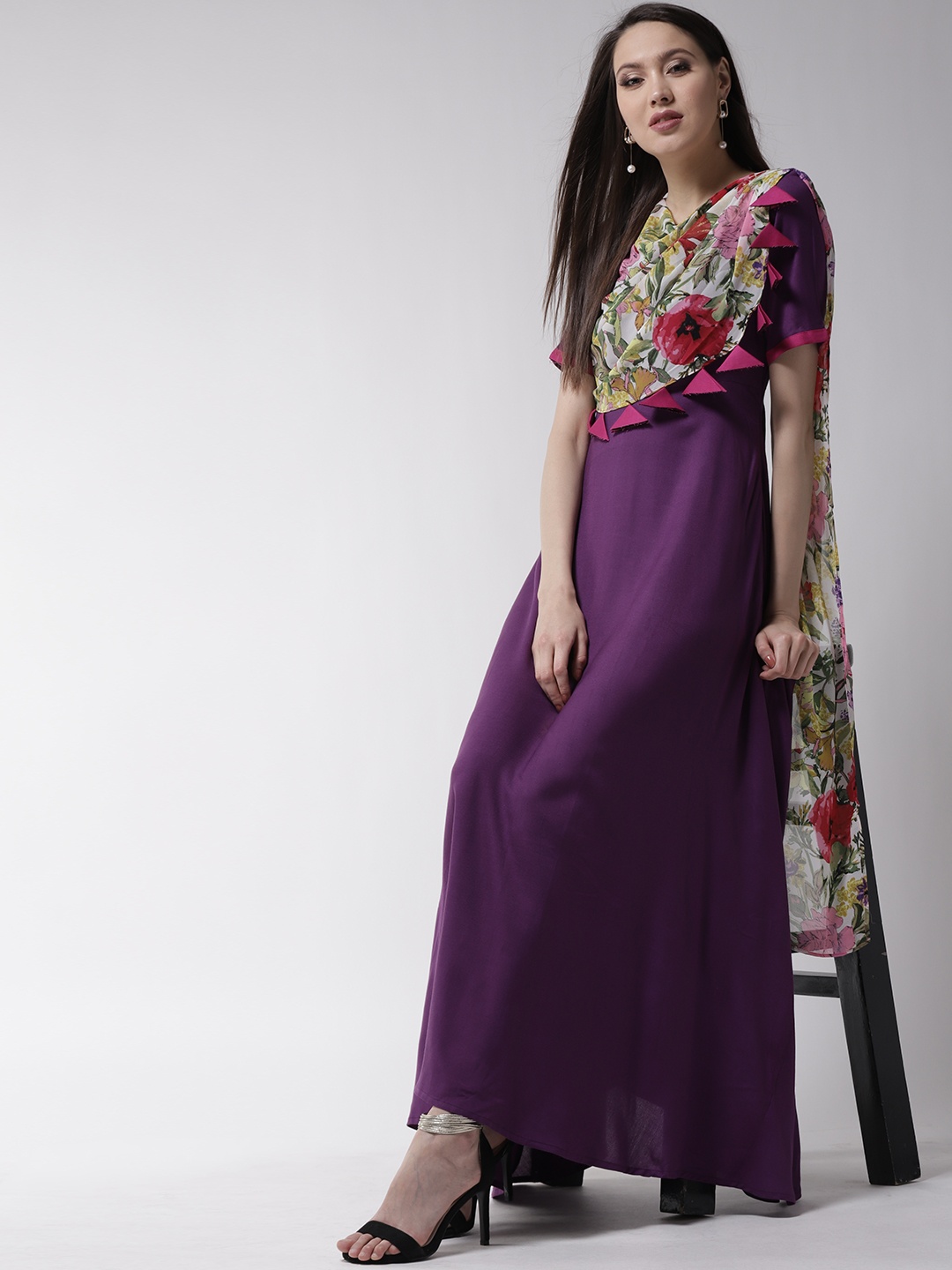 WoowZerz Women Purple Solid Layered Maxi Dress