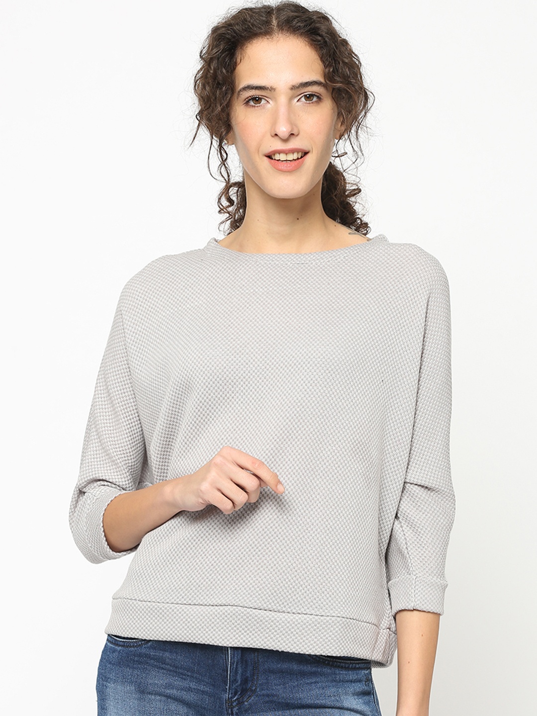 Gipsy Women Grey Self Design Top