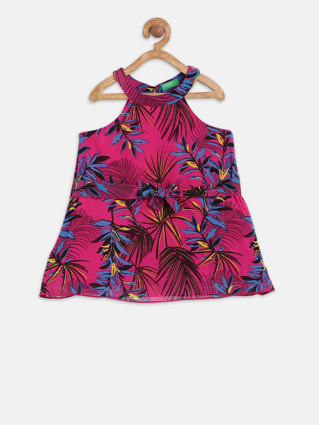United Colors of Benetton Girls Multicoloured Printed A-Line Dress, Multi