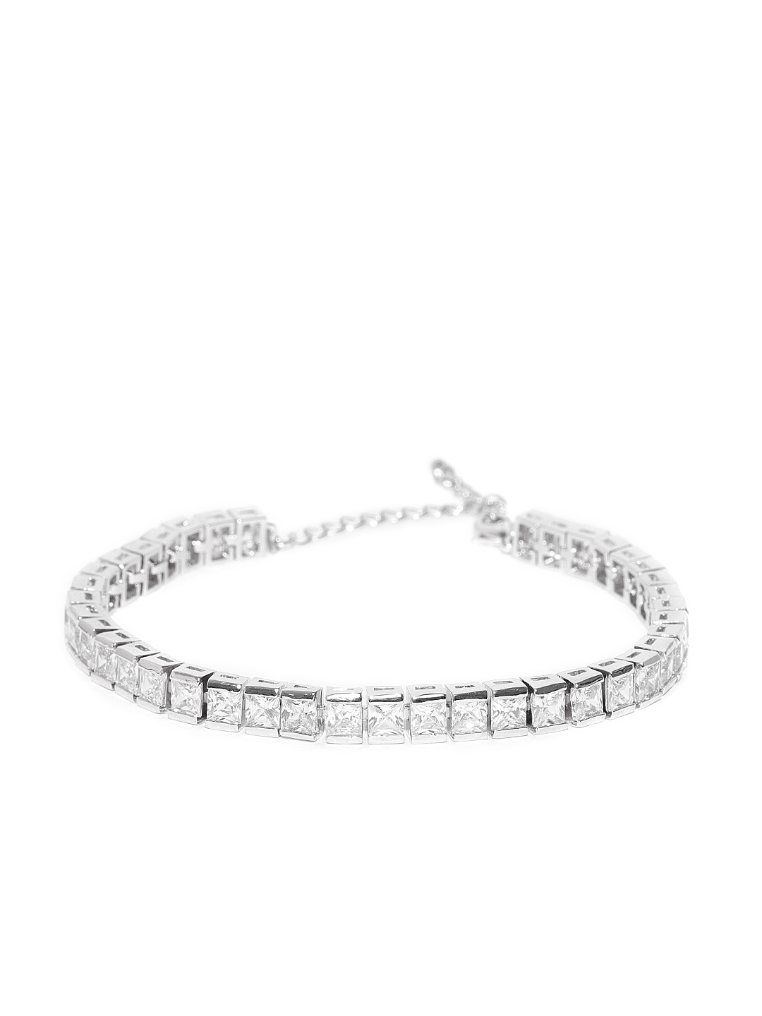 Carlton London Silver-Toned Rhodium-Plated CZ Studded Bracelet