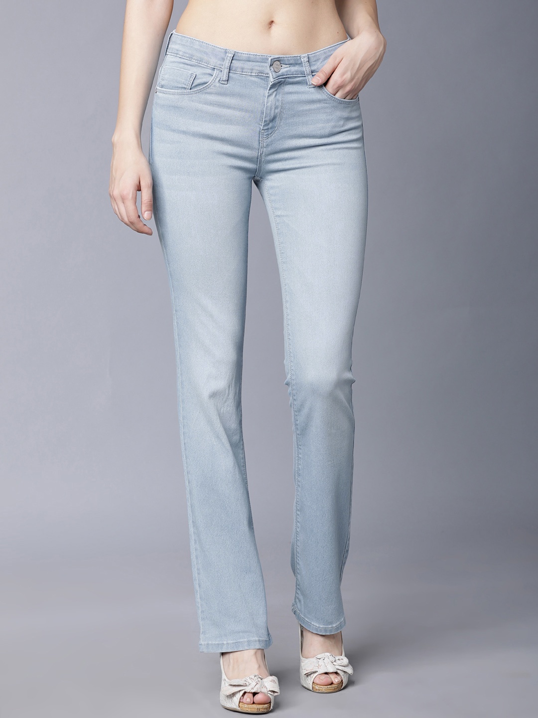 Tokyo Talkies Women Blue Bootcut Mid-Rise Clean Look Stretchable Jeans