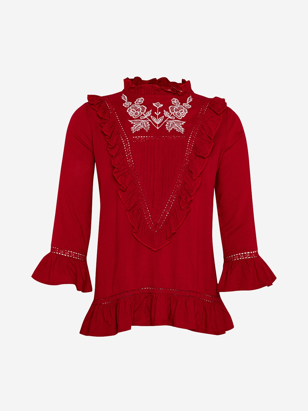 Oxolloxo Girls Red Printed A-Line Top