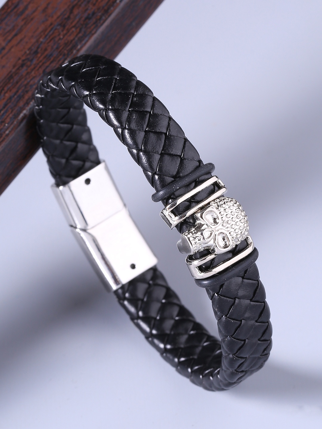 Dare by Voylla Men Silver-Plated & Black Leather Silver-Plated Handcrafted Wraparound Bracelet
Dare by Voylla Men Silver-Plated & Black Leather Silver-Plated Handcrafted Wraparound Bracelet