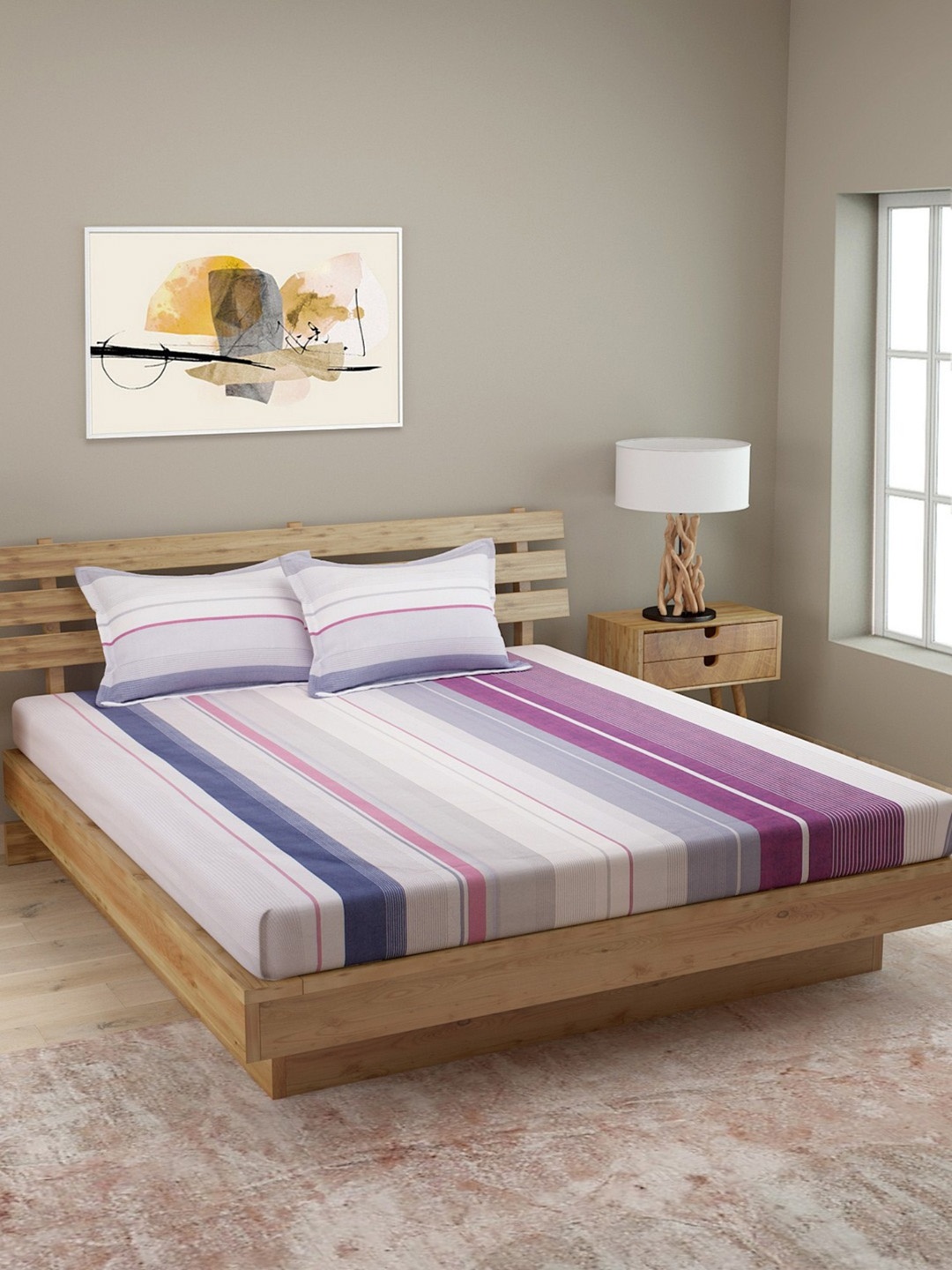 ROMEE Multicoloured Striped 144 TC Cotton 1 Queen Bedsheet with 2 Pillow Covers, Multi
ROMEE Multicoloured Striped 144 TC Cotton 1 Queen Bedsheet with 2 Pillow Covers, Multi