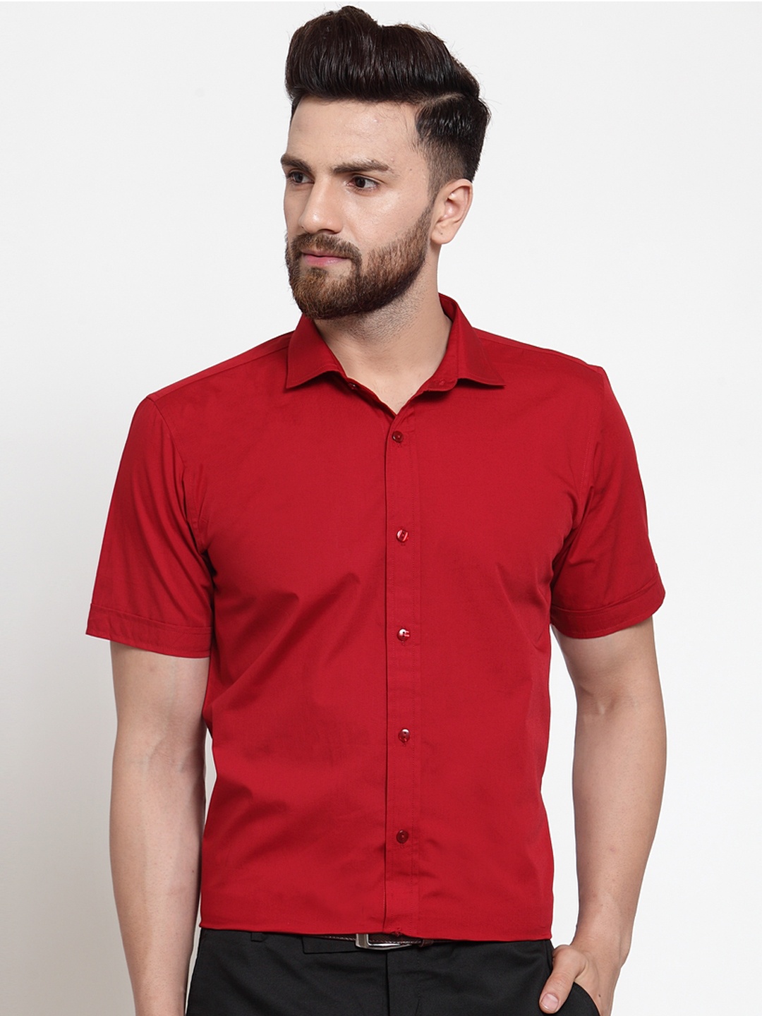 WESTCLO Men Red Slim Fit Solid Casual Shirt