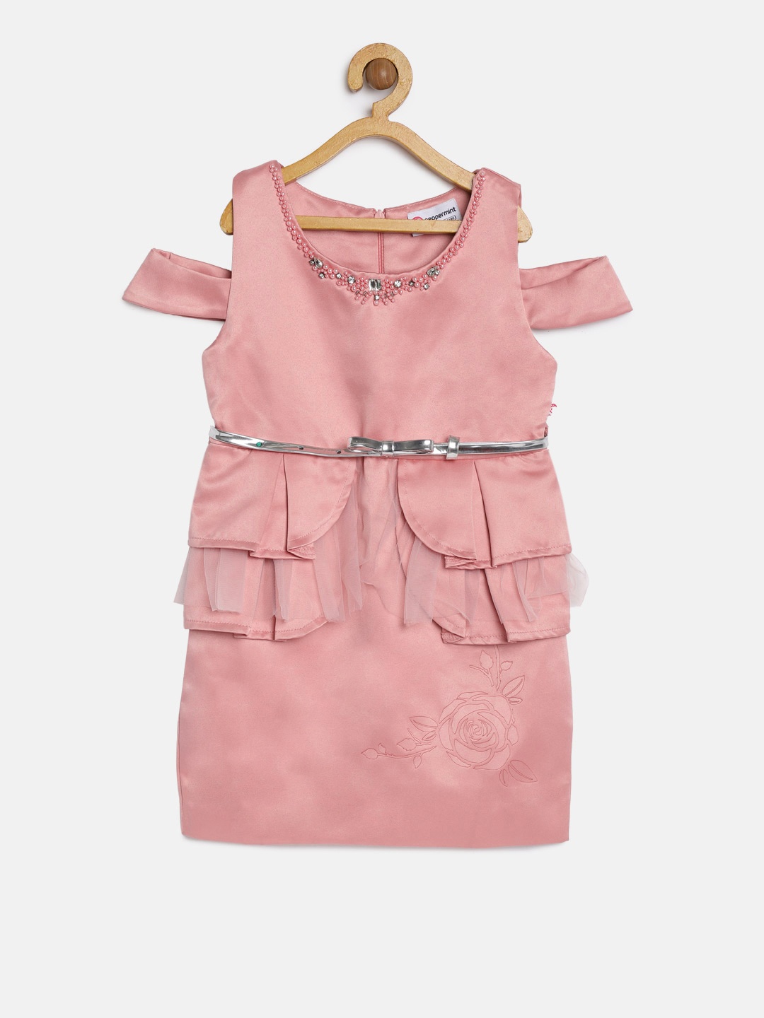 Peppermint Girls Pink Embellished Fit and Flare Dress
