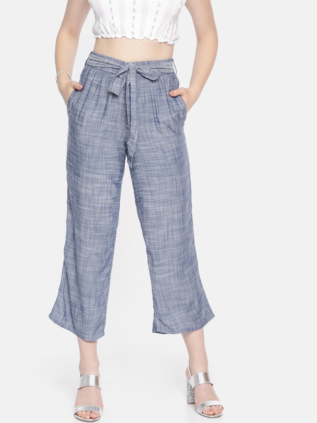 Vero Moda Women Blue Solid Straight Palazzos