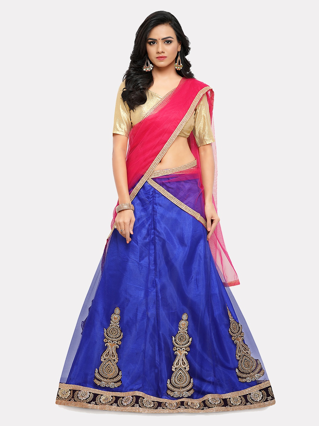 MOKSHA DESIGNS Blue & Pink Solid Semi-Stitched Lehenga & Unstitched Blouse with Dupatta
MOKSHA DESIGNS Blue & Pink Solid Semi-Stitched Lehenga & Unstitched Blouse with Dupatta