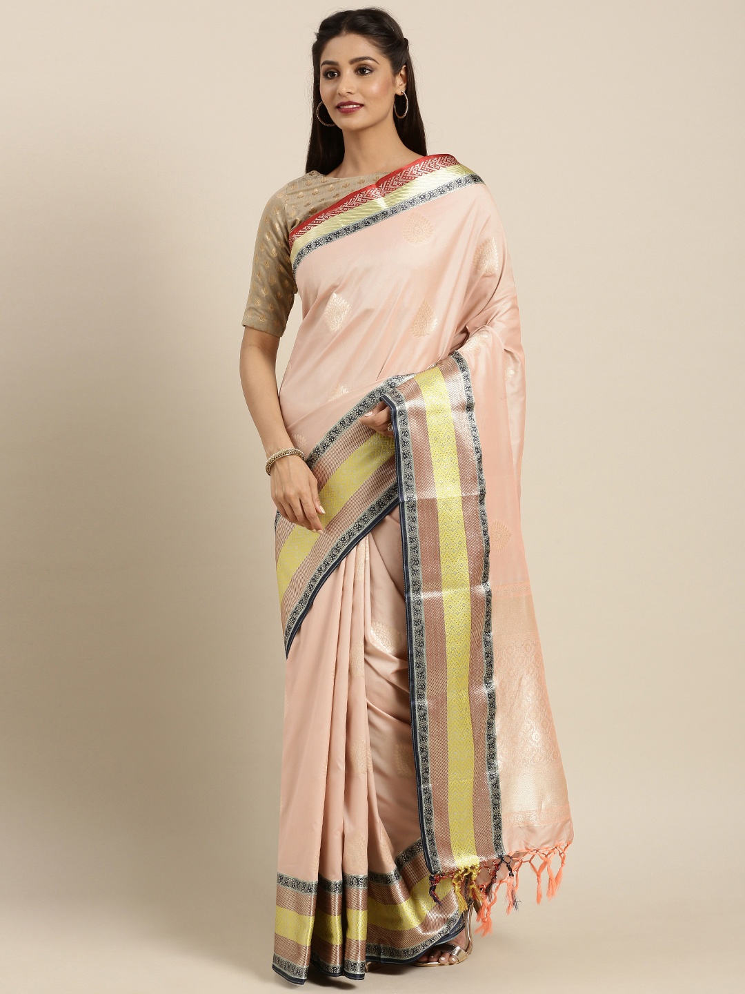 Varkala Silk Sarees Peach & Peach Kanjeevaram Saree