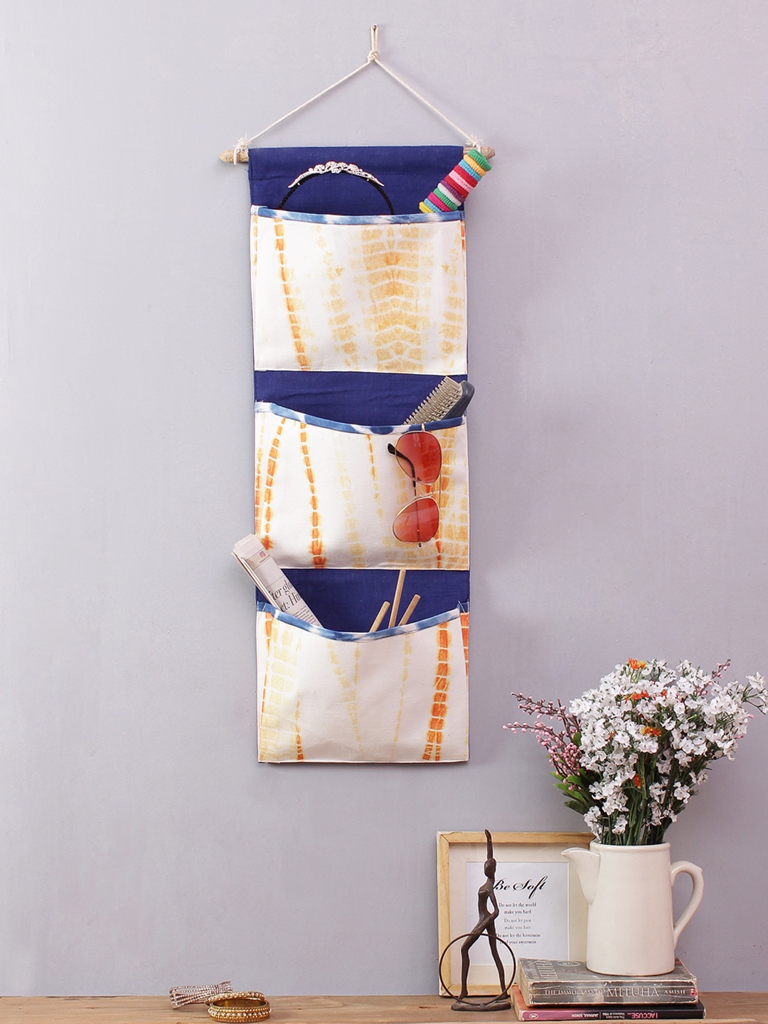 Rajasthan Decor Blue & Cream-Coloured Printed Handbag Organiser