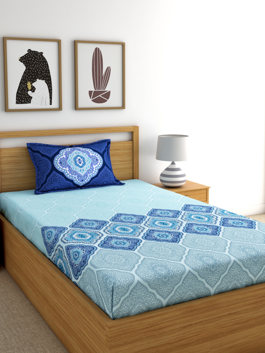 Dreamscape Blue Ethnic Motifs 144 TC Cotton 1 Single Bedsheet with 1 Pillow Covers
Dreamscape Blue Ethnic Motifs 144 TC Cotton 1 Single Bedsheet with 1 Pillow Covers