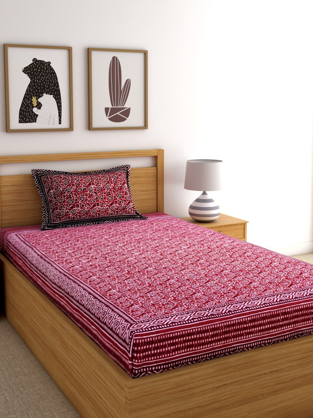Rajasthan Decor Maroon Screen Print 144 TC Cotton 1 Single Bedsheet with 1 Pillow Cover
Rajasthan Decor Maroon Screen Print 144 TC Cotton 1 Single Bedsheet with 1 Pillow Cover