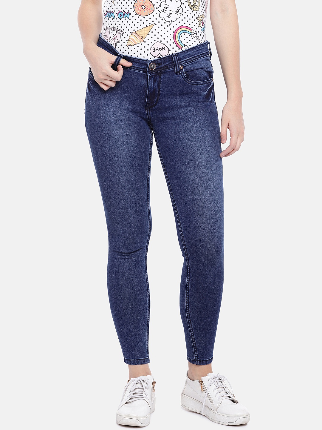 High Star Women Blue Slim Fit Mid-Rise Clean Look Stretchable Jeans