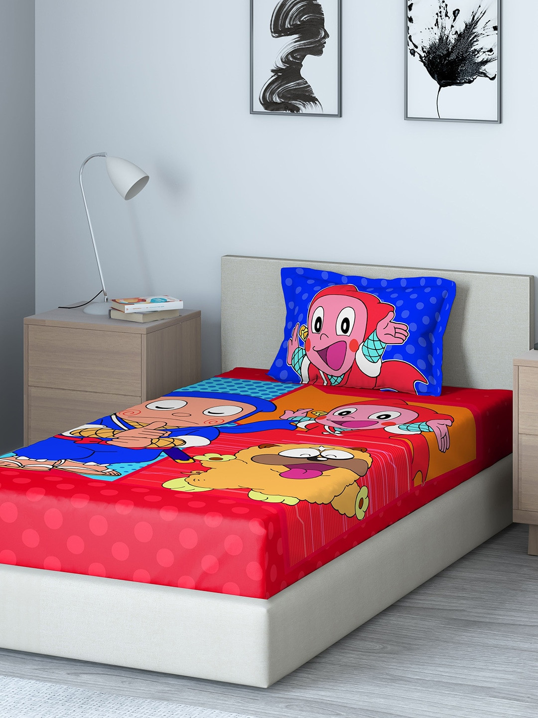 DDecor Red & Blue Cartoon Characters 150 TC Cotton 1 Single Bedsheet with 1 Pillow Covers 
DDecor Red & Blue Cartoon Characters 150 TC Cotton 1 Single Bedsheet with 1 Pillow Covers