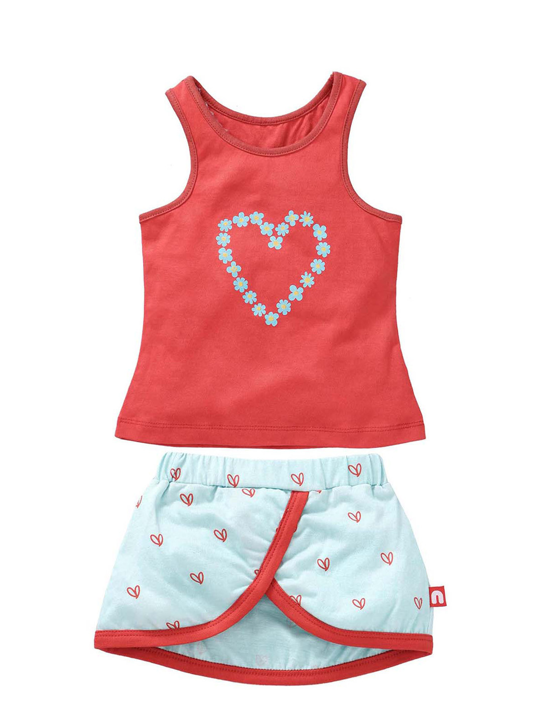 Nino Bambino Girls Red & Blue Printed Organic Cotton T-shirt with Skirt 
Nino Bambino Girls Red & Blue Printed Organic Cotton T-shirt with Skirt