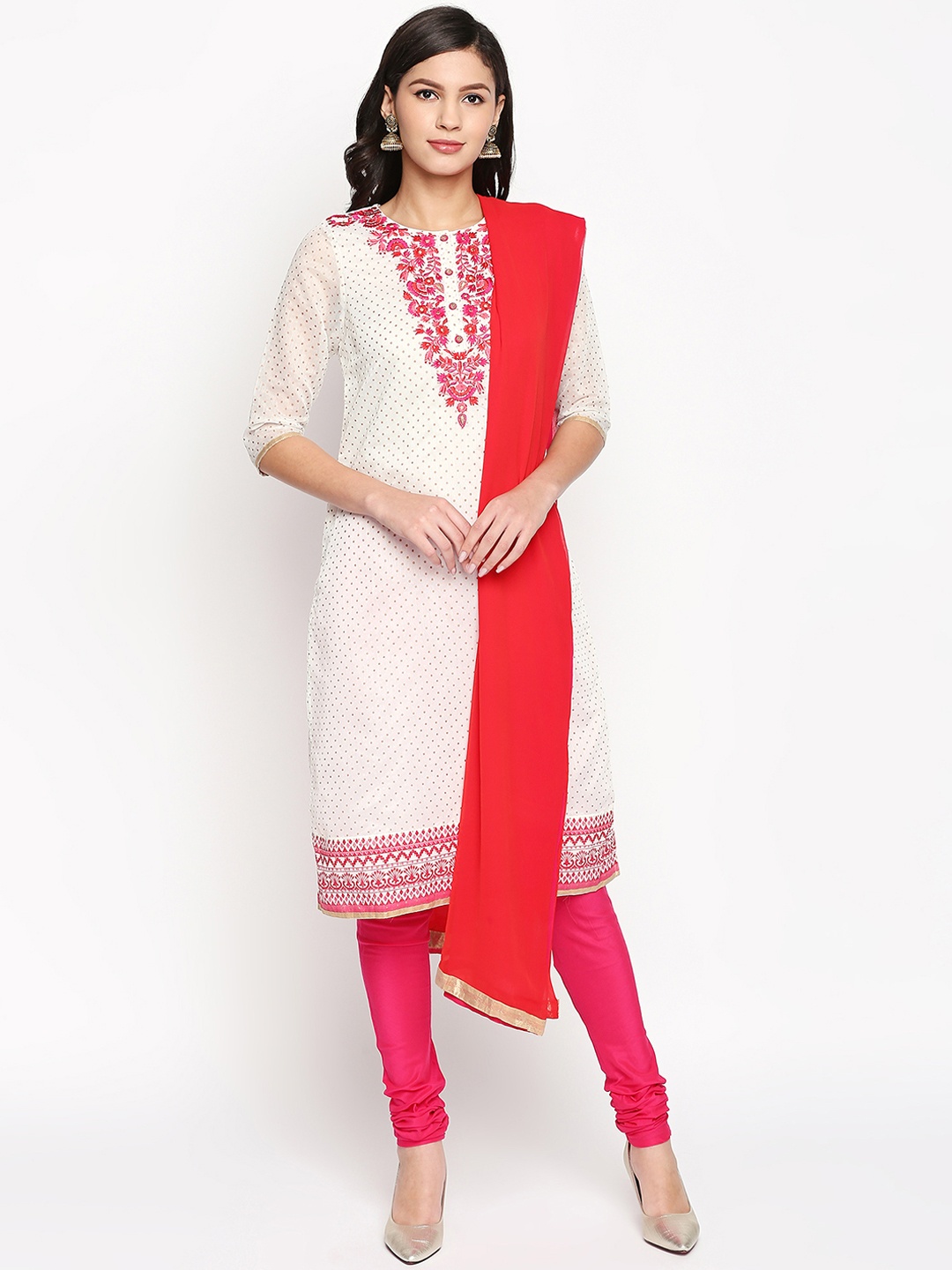 RANGMANCH BY PANTALOONS Women Off-White & Pink Printed Kurti with Churidar & Dupatta
RANGMANCH BY PANTALOONS Women Off-White & Pink Printed Kurti with Churidar & Dupatta