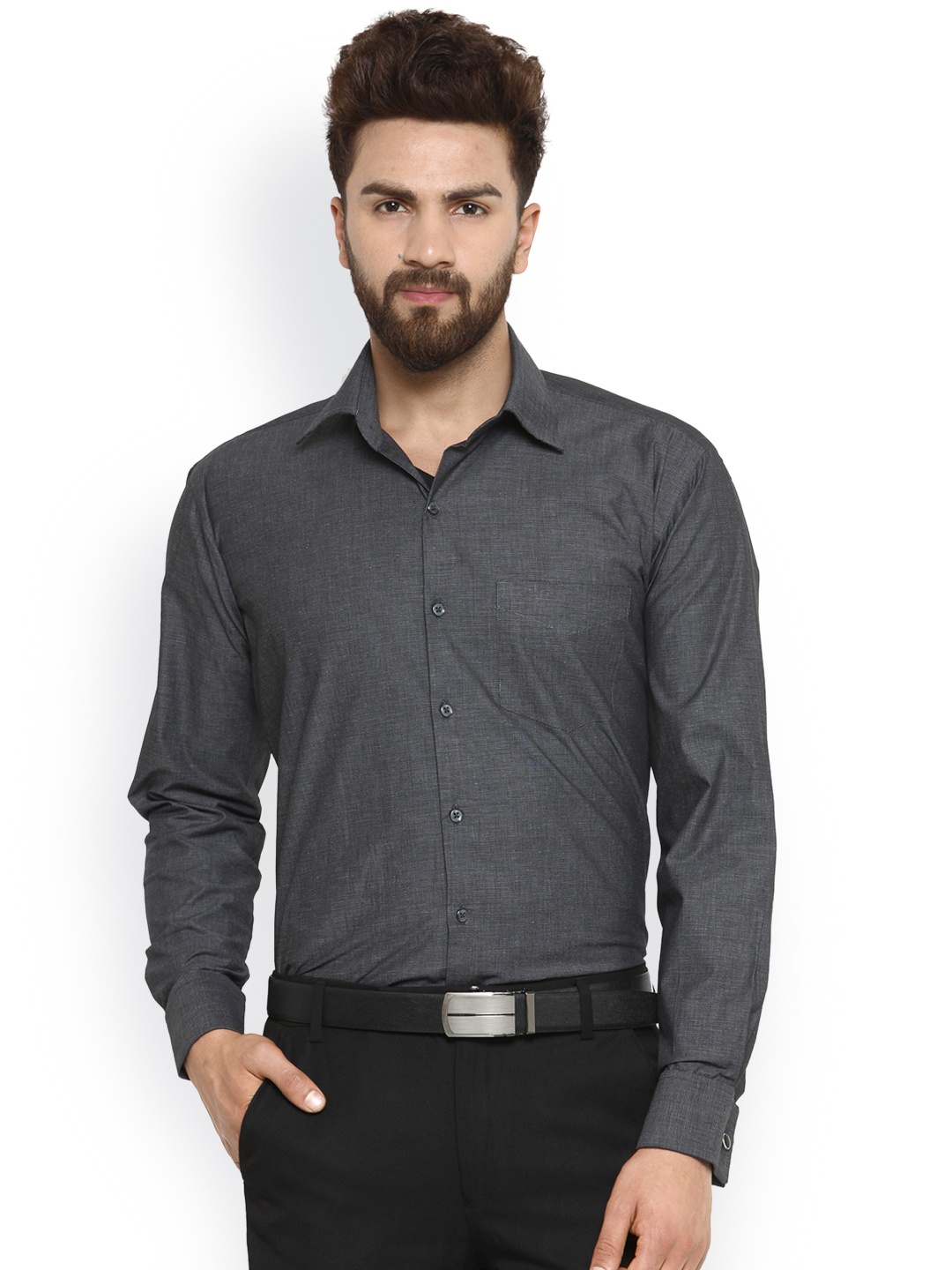 Hancock Men Charcoal Grey Solid French Cuff Regular Fit Pure Cotton Formal Shirt
Hancock Men Charcoal Grey Solid French Cuff Regular Fit Pure Cotton Formal Shirt