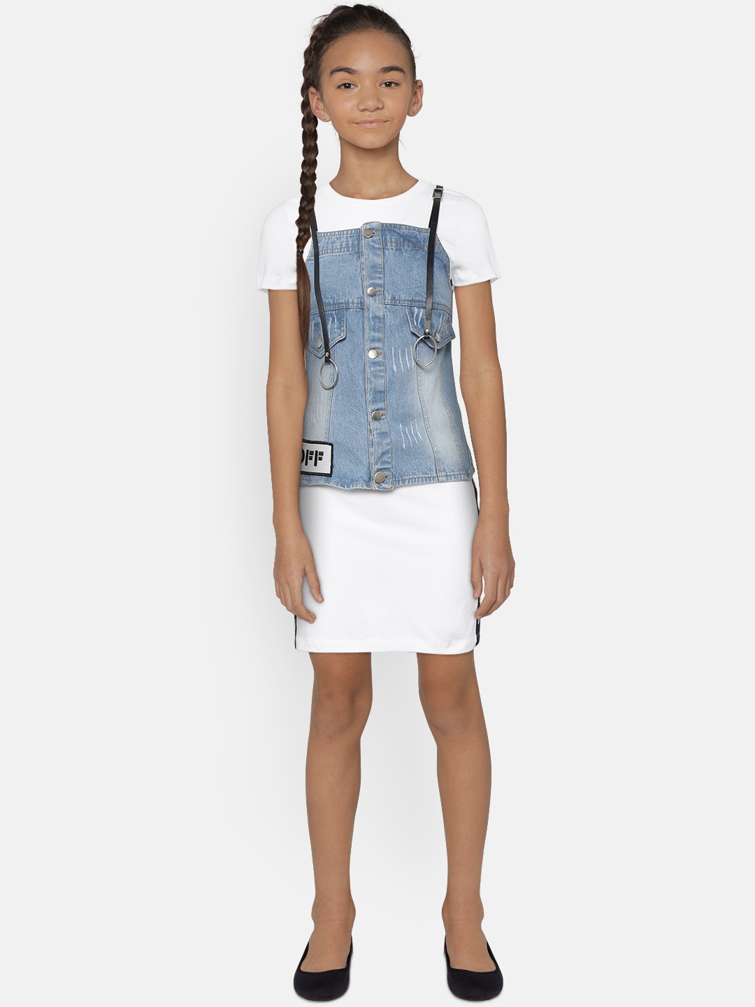 Natilene Girls White Solid Layered T-shirt Dress
