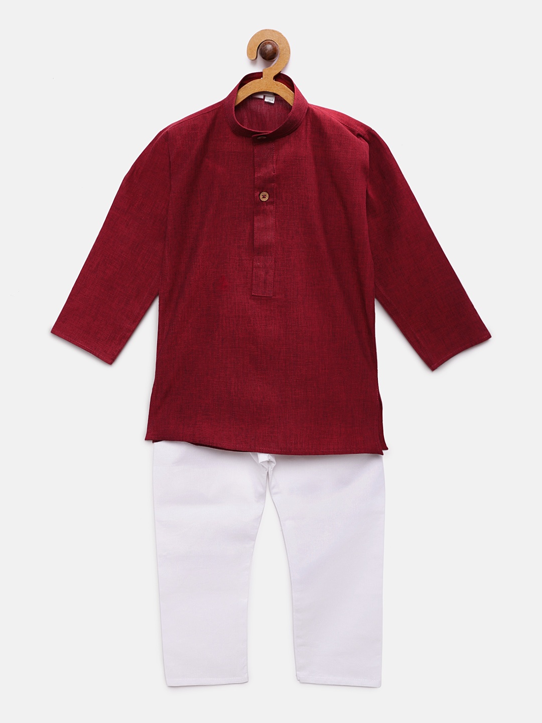 RIKIDOOS Boys Maroon & White Solid Kurta with Pyjamas