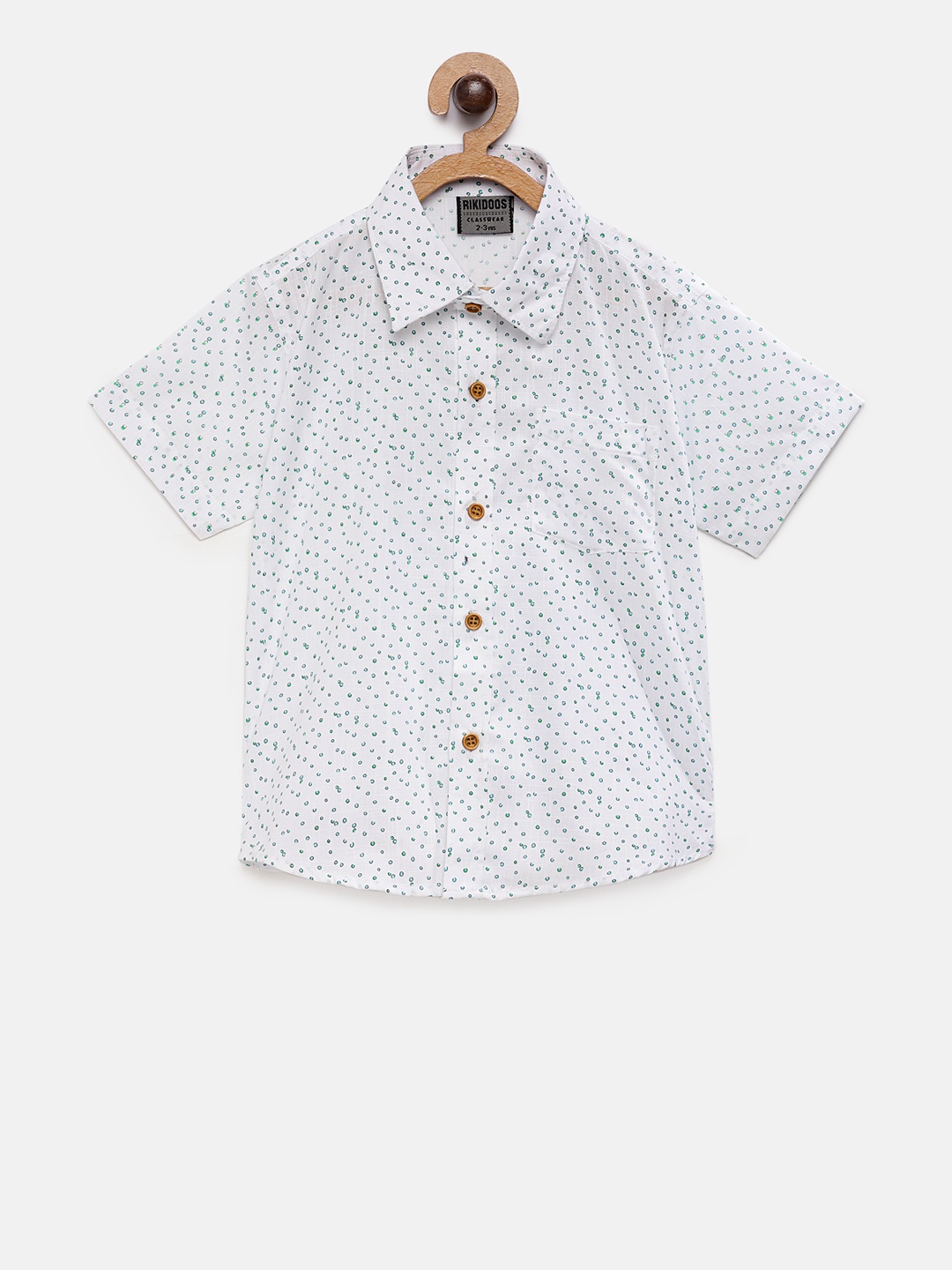 RIKIDOOS Boys White & Green Tailored Fit Printed Casual Shirt