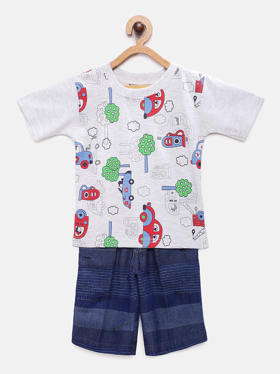 RIKIDOOS Boys Grey & Blue Printed T-shirt with Shorts