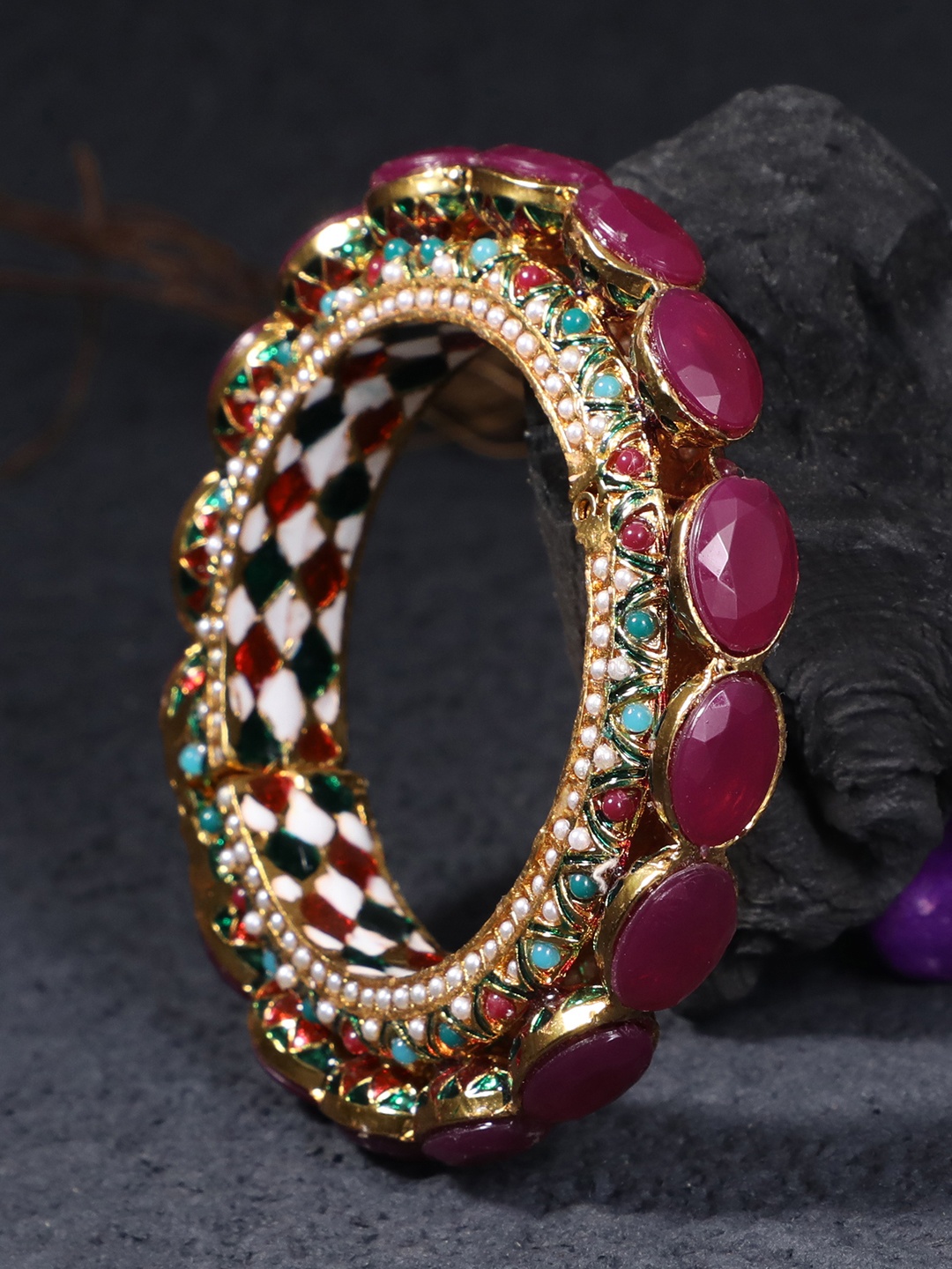 Adwitiya Collection Multicoloured 24K Gold-Plated Artificial Stone-Studded Bangles, Multi
Adwitiya Collection Multicoloured 24K Gold-Plated Artificial Stone-Studded Bangles, Multi