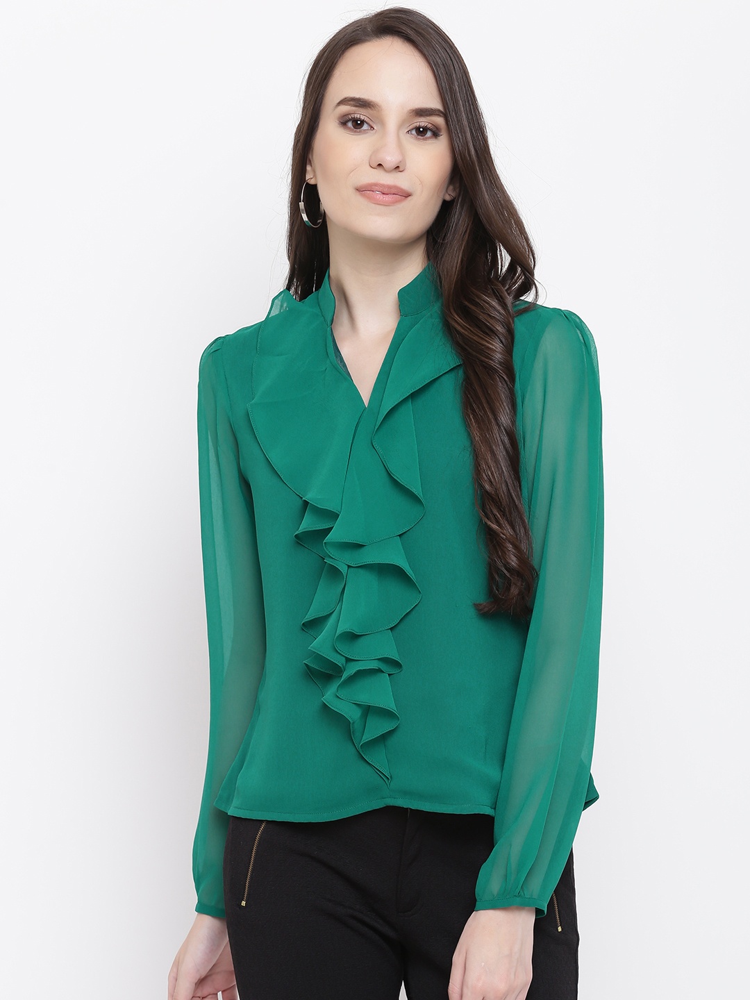 MABISH by Sonal Jain Women Green Solid Ruffled Top