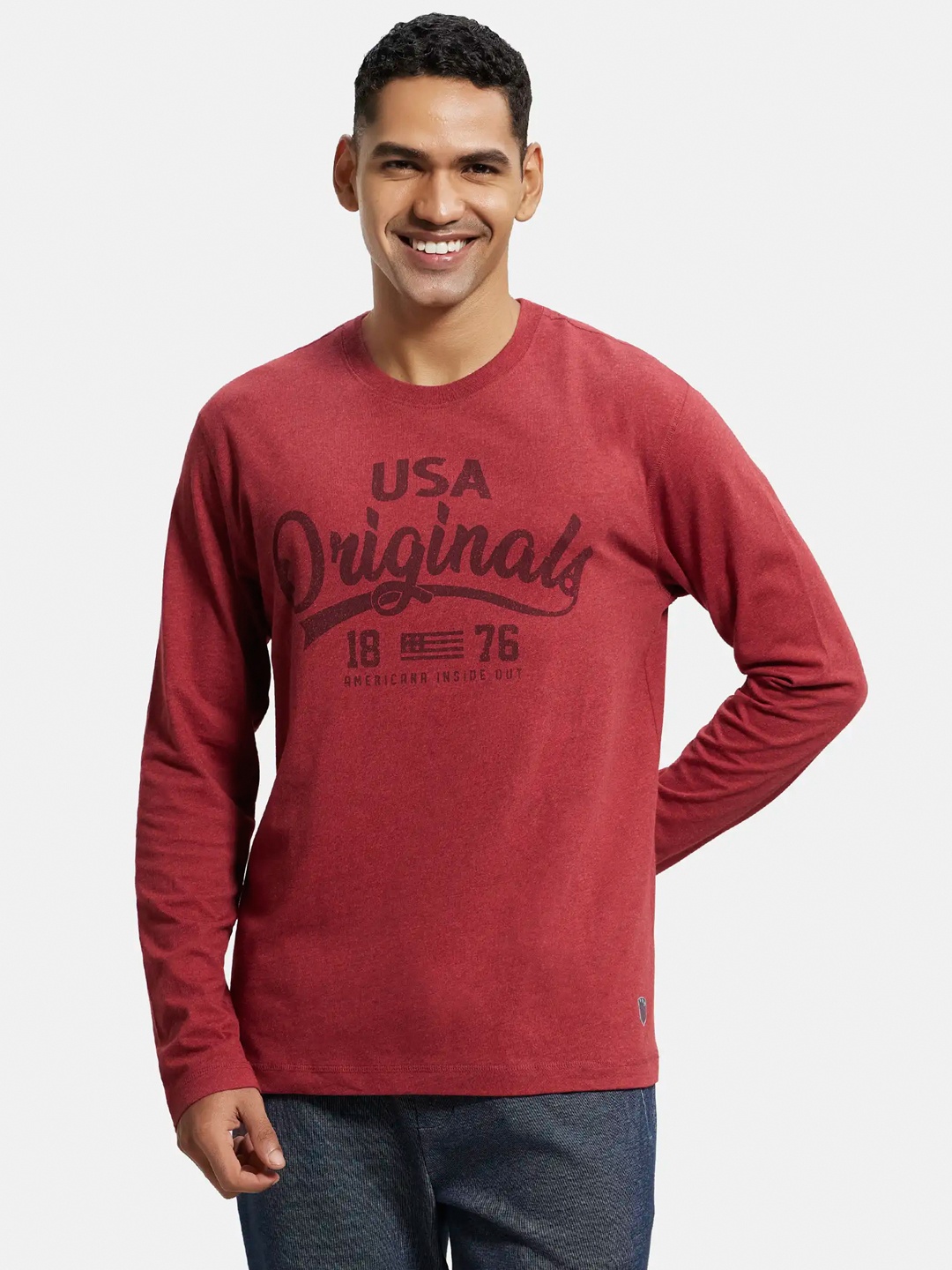 Jockey Men Rust Red Modern Fit Round Neck Pure Cotton T-shirt with Print Detail at the Back
Jockey Men Rust Red Modern Fit Round Neck Pure Cotton T-shirt with Print Detail at the Back