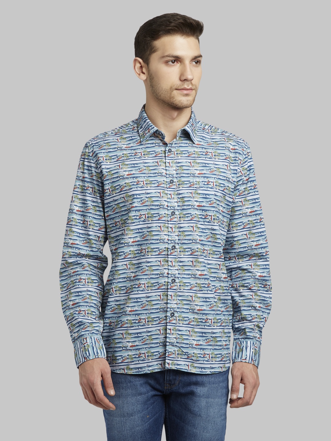 Parx Men Blue Slim Fit Printed Casual Shirt