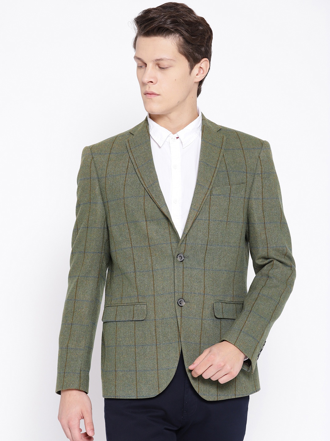 Blackberrys Men Olive Green & Brown Slim Fit Self-Checked Single-Breasted Casual Blazer
Blackberrys Men Olive Green & Brown Slim Fit Self-Checked Single-Breasted Casual Blazer