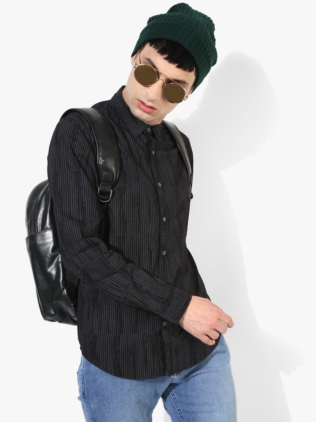 Black Striped Slim Fit Casual Shirt