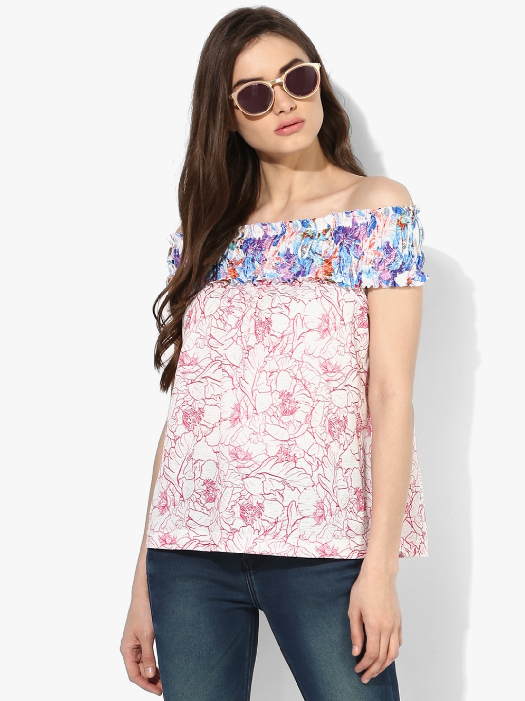 Madame Women Pink & White Printed Top