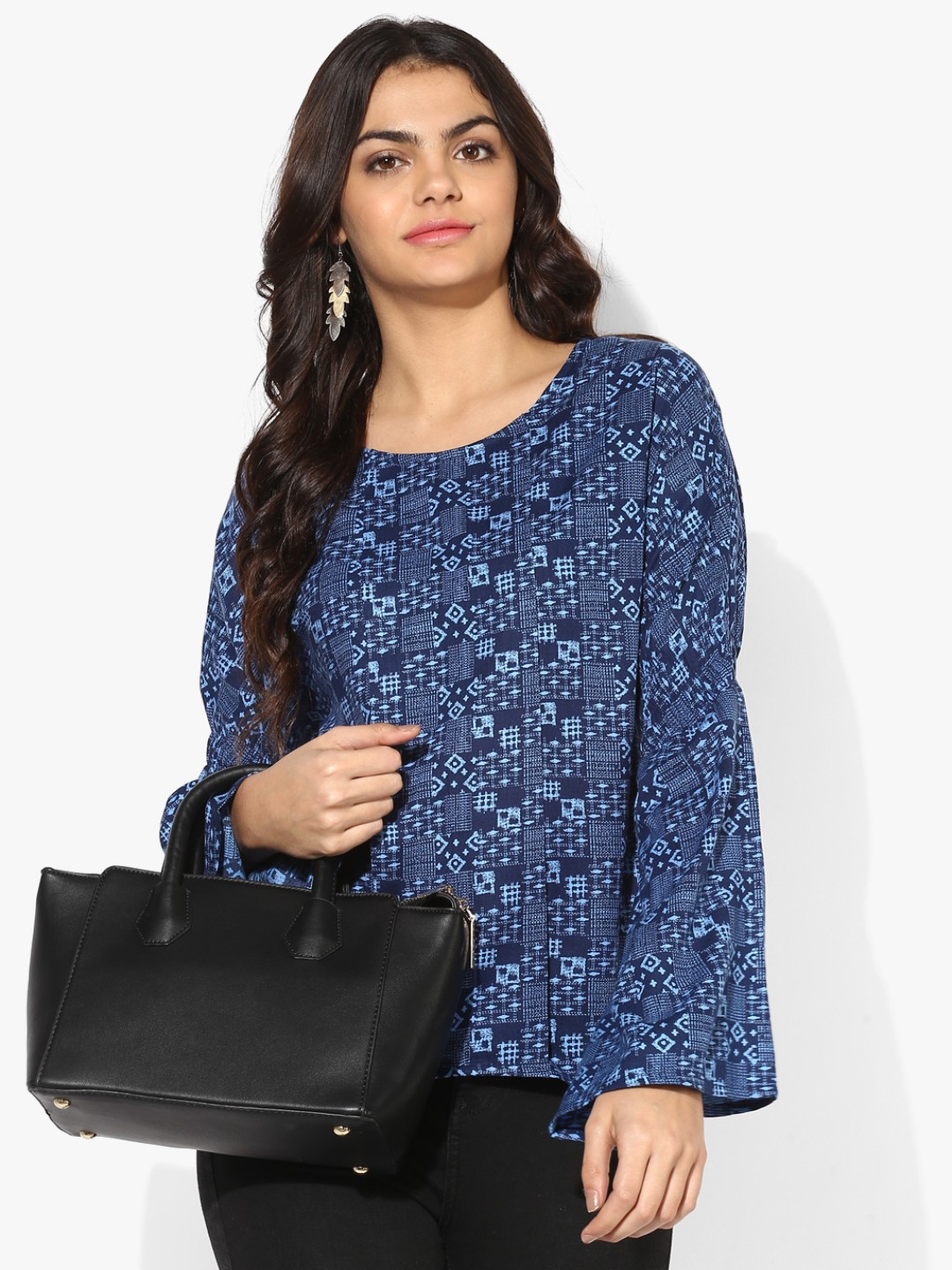 Navy Blue Printed Blouse