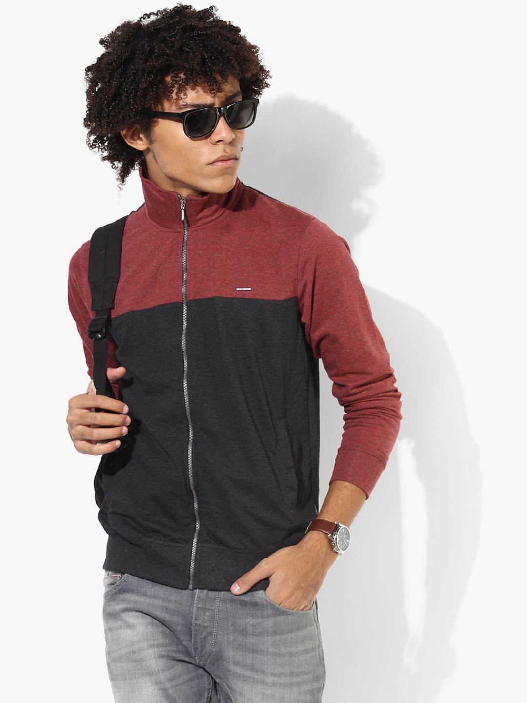 Dark Grey Solid Regular Fit Sweat Jacket
