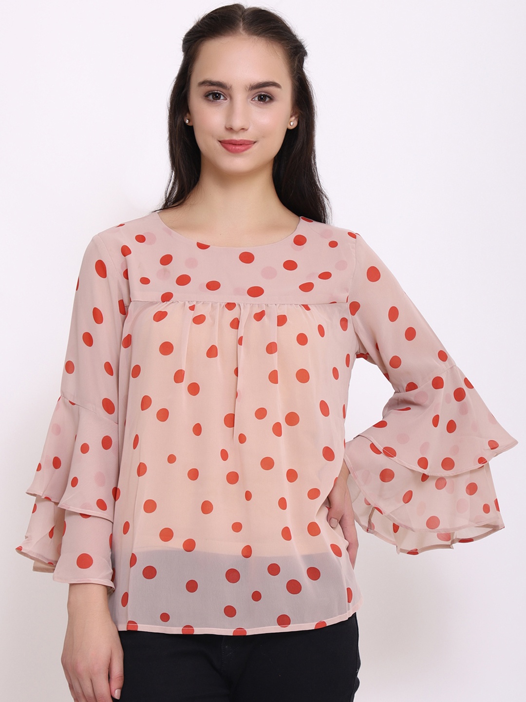 PURYS Women Beige Printed Top