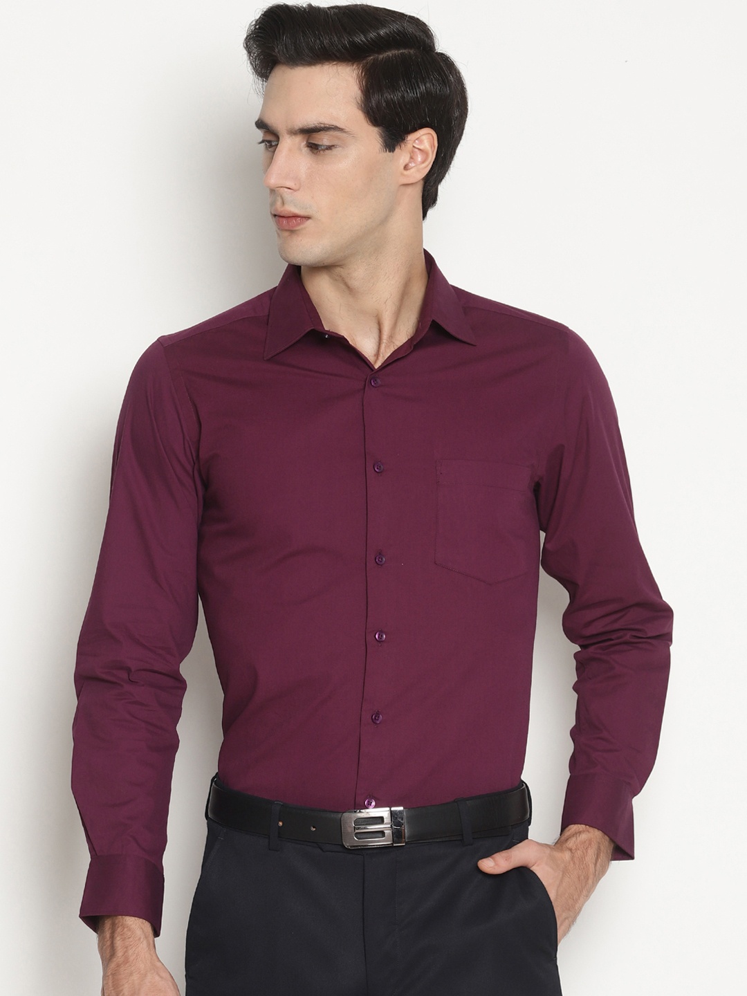IVOC Men Purple Smart Slim Fit Solid Formal Shirt