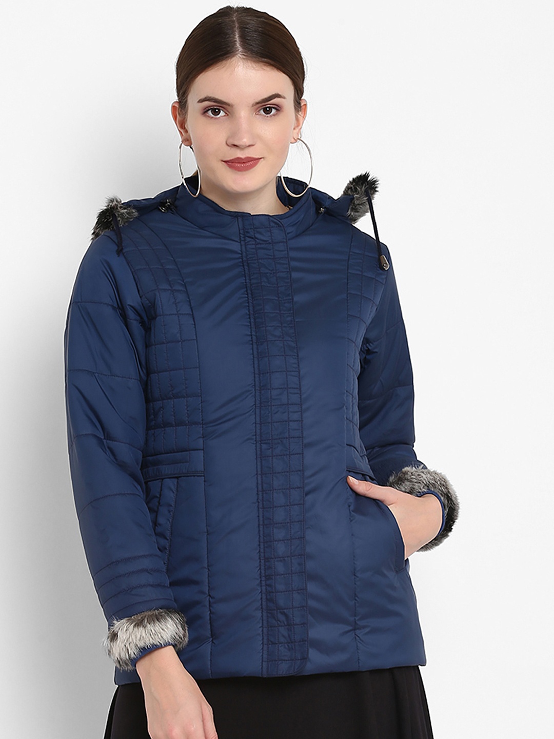 Alsace Lorraine Paris Women Navy Blue Solid Lightweight Puffer Jacket