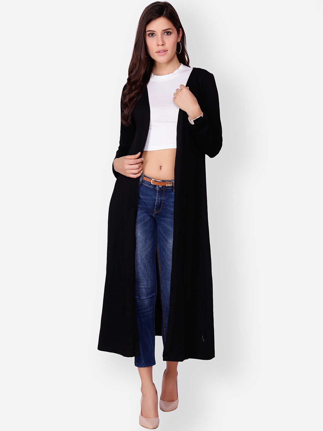 SCORPIUS Women Black Solid Open Front Shrug