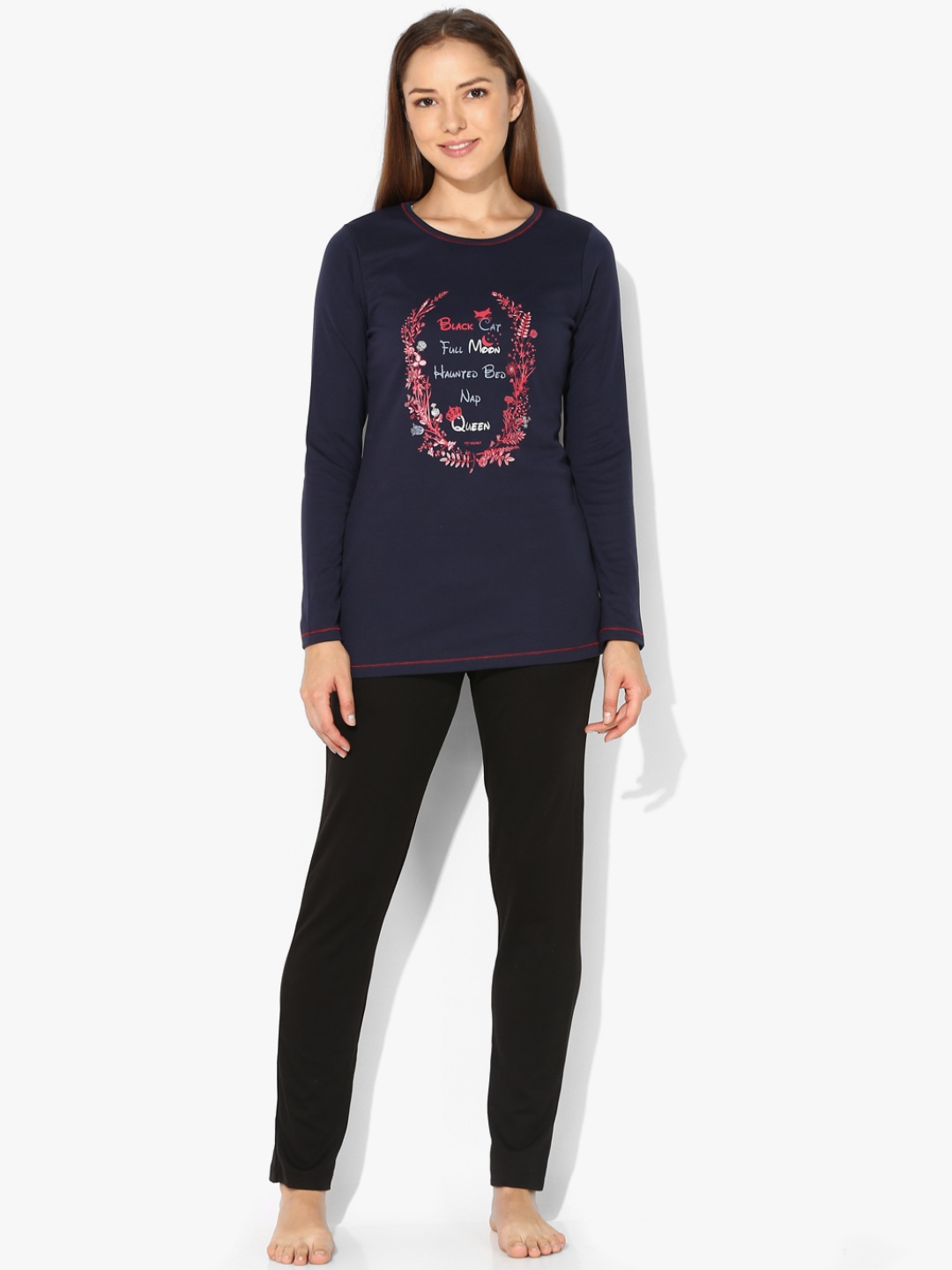 Navy Blue Printed Nightdress