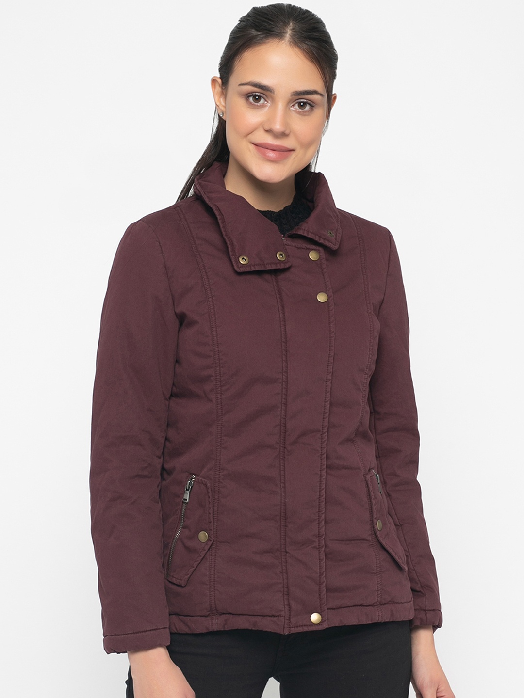Gipsy Women Red Solid Padded Jacket