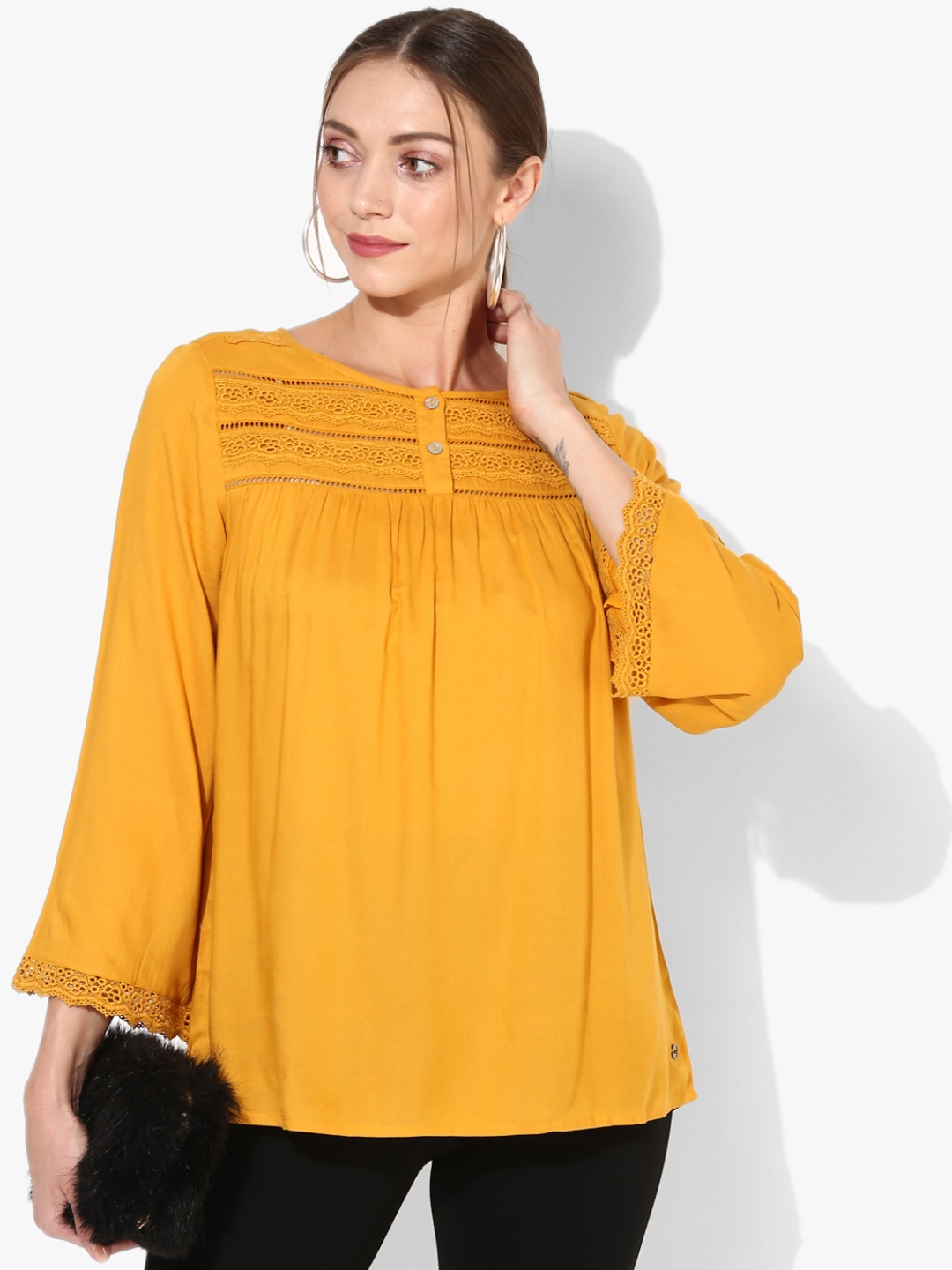 Mustard Self Design Blouse