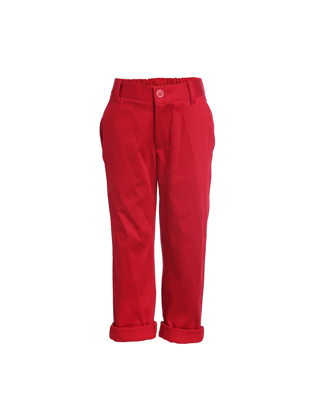 A Little Fable Boys Red Regular Fit Self Design Regular Trousers