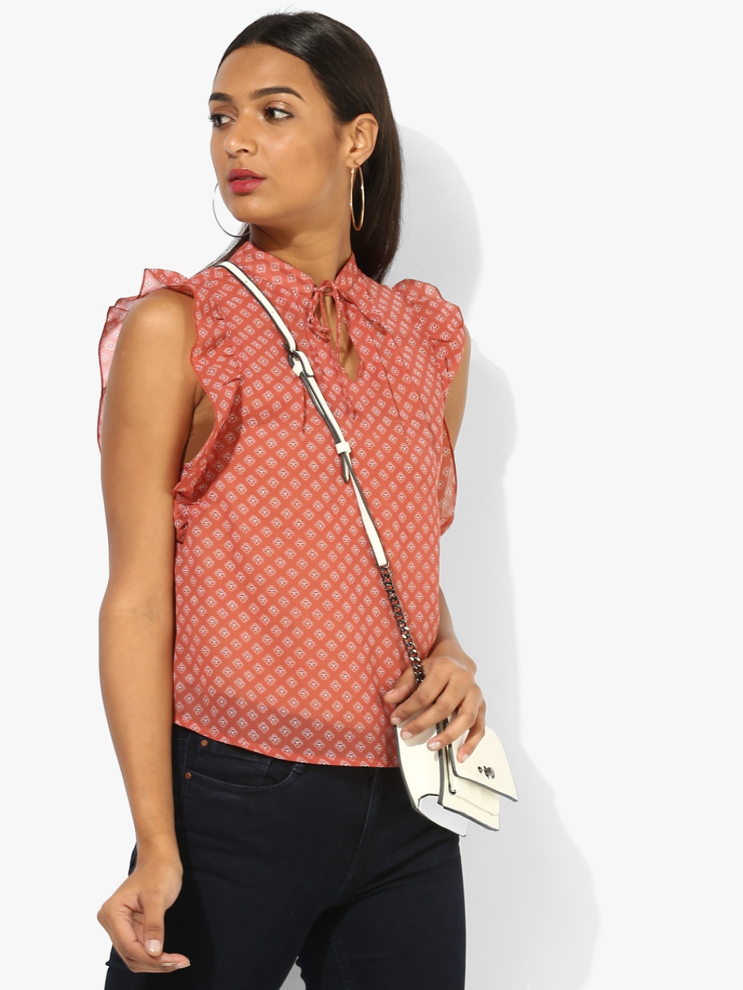 Aeropostale Women Rust Orange Printed Blouse