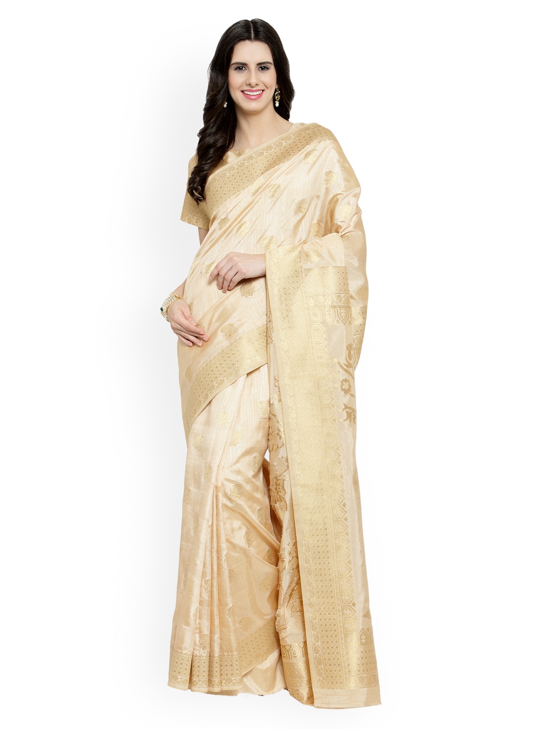 Shaily Cream-Coloured Woven Design Banarasi Saree