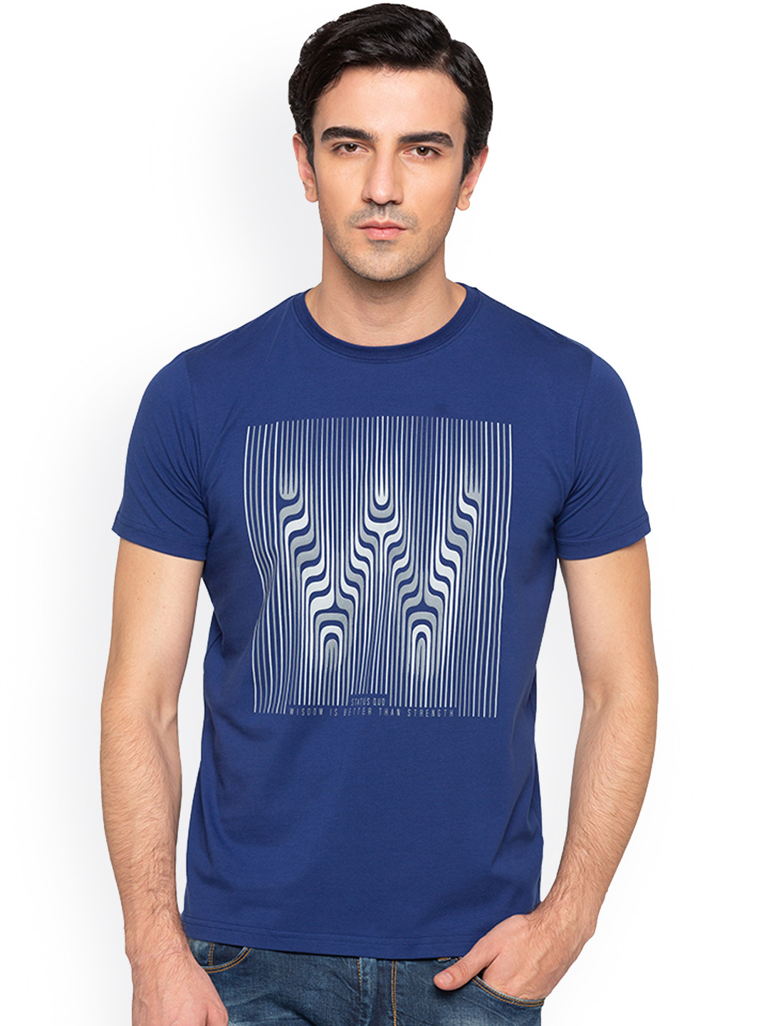 Status Quo Men Navy Blue Printed Round Neck Pure Cotton T-shirt 
Status Quo Men Navy Blue Printed Round Neck Pure Cotton T-shirt