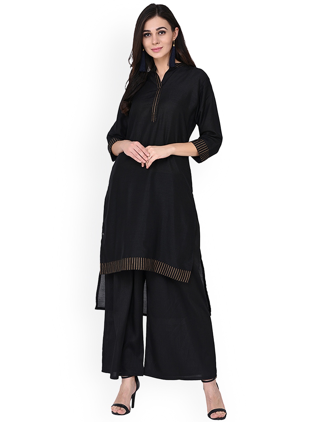 ZIYAA Women Black Solid Straight Kurta