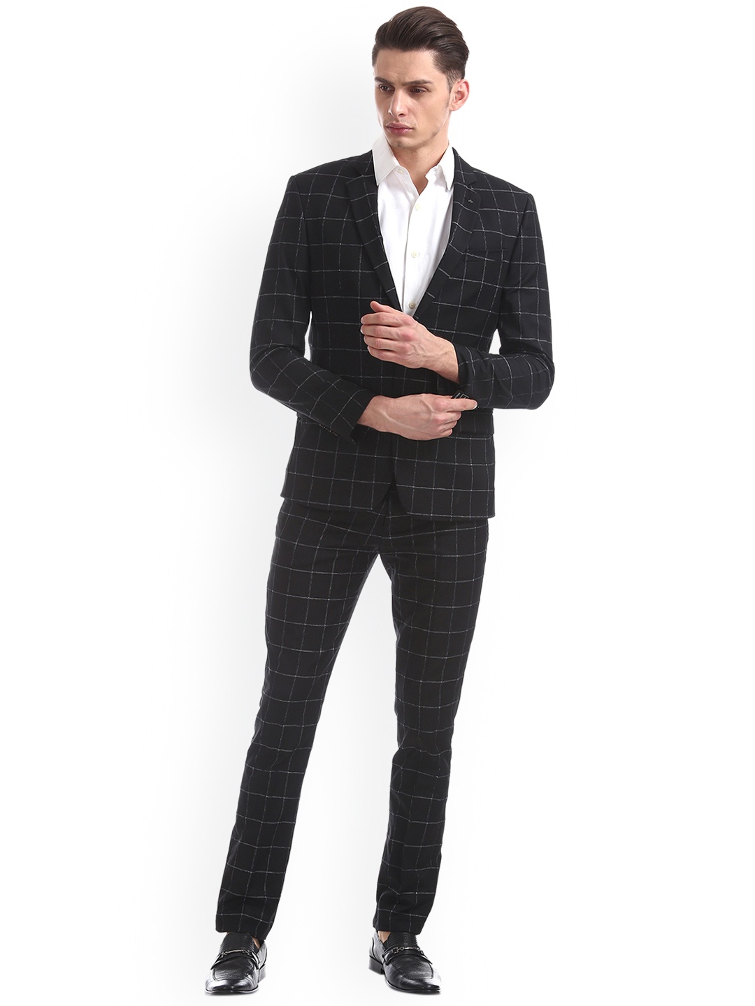 Arrow New York Men Black Checked Single-Breasted Suit