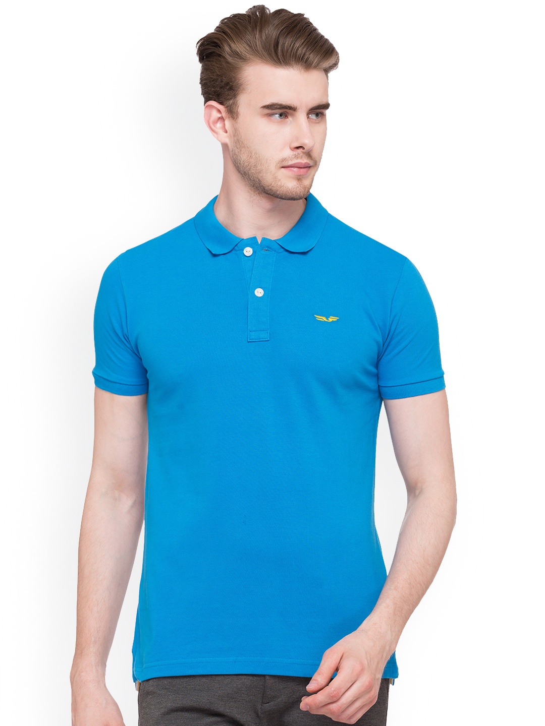 Status Quo Men Blue Solid Polo Collar Pure Cotton T-shirt