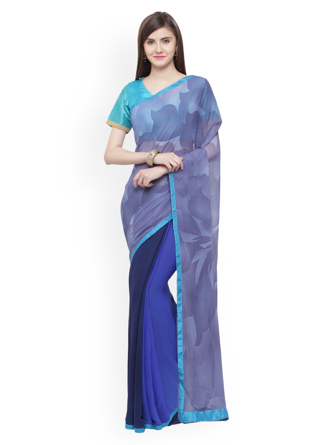 Shaily Blue & Grey Pure Georgette Printed Saree