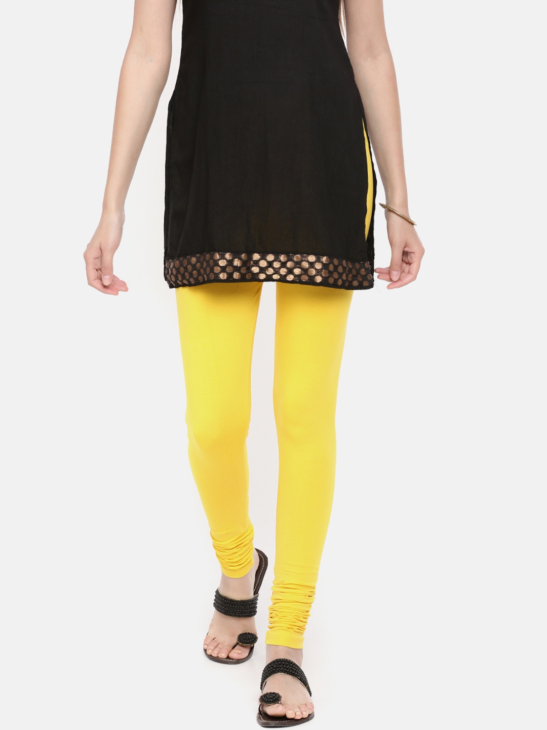 De Moza Women Yellow Solid Churidar Leggings